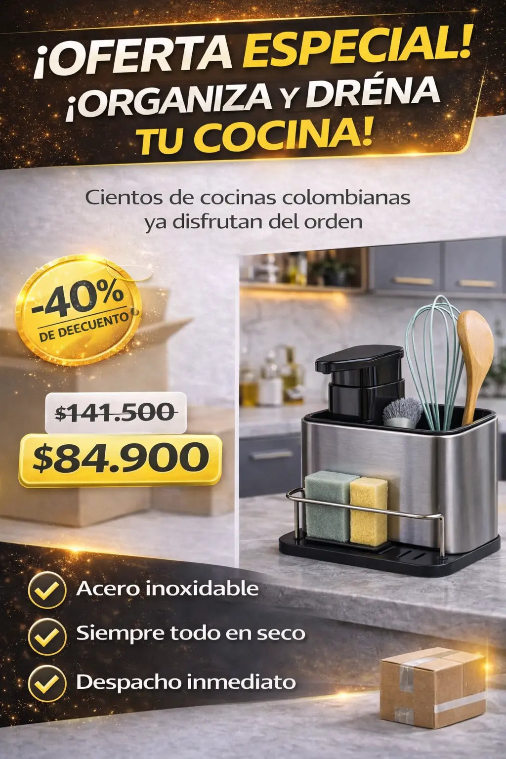 Dispensador de Jabón con Porta Esponjas – Orden, limpieza y estilo en tu lavaplatos