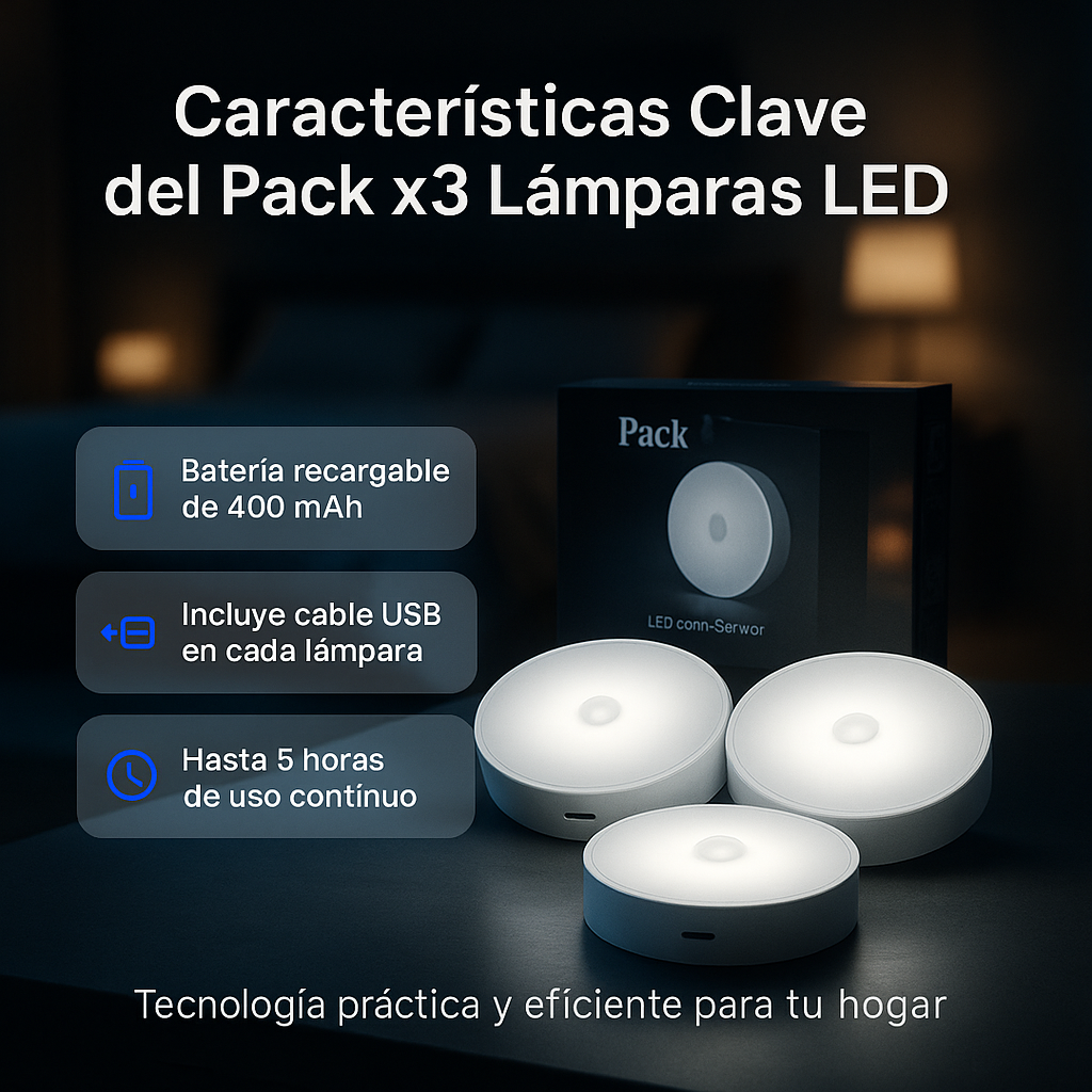 Pack 3 Lámparas LED Inteligentes con Sensor Automático