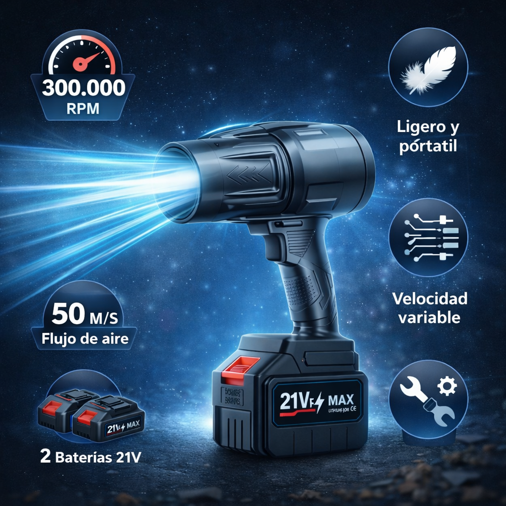 Soplador Inalámbrico Turbo 21V – Limpia en Segundos Sin Esfuerzo