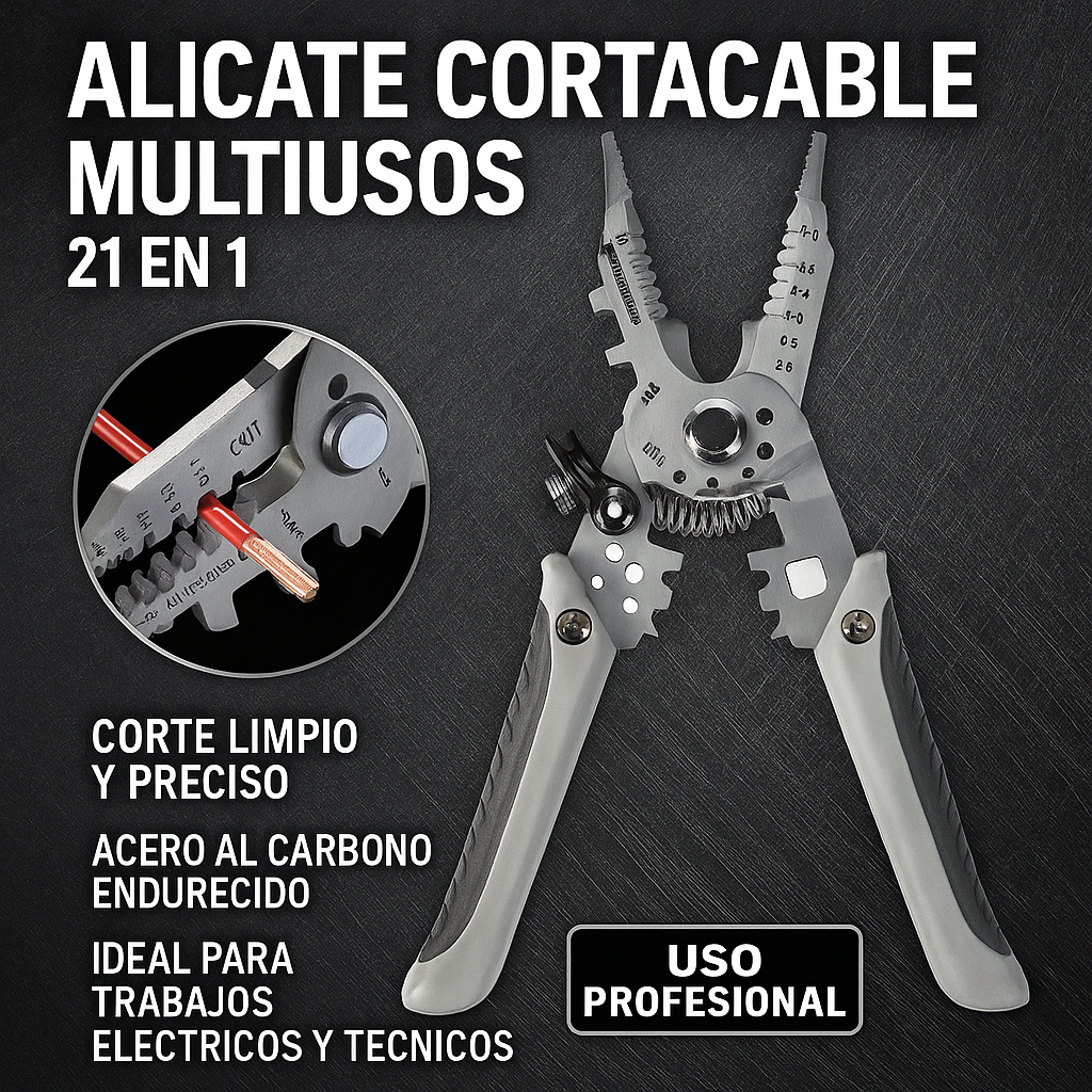 Alicate Pela Cables 21 en 1 – Potencia, Precisión y Versatilidad en Tus Manos