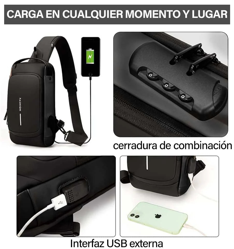 Bolso manos libres antirrobo con puerto USB – Seguridad y estilo en movimiento
