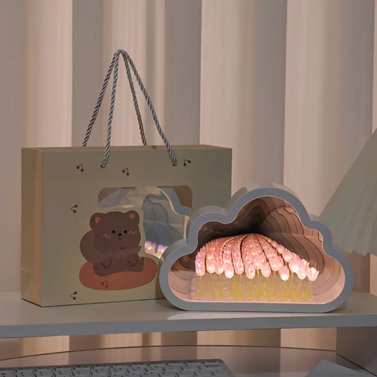 Lámpara Espejo "Nube de Tulipanes" – Un Regalo Luminoso de Amor para Mamá